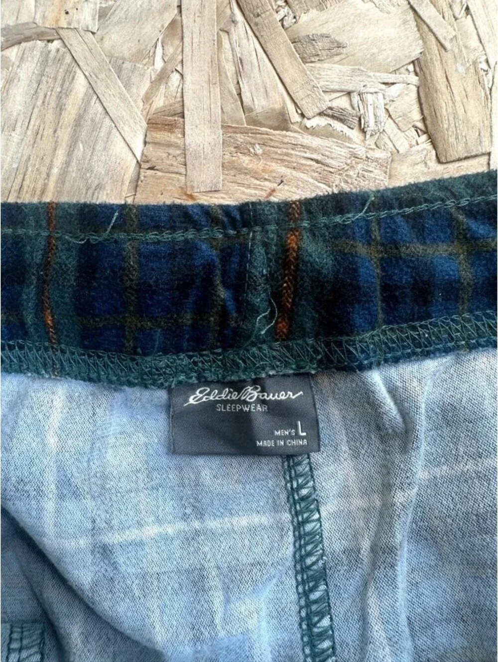 Eddie Bauer Flannel Pajama Pants Mens Large Green Blue Plaid Sleep Lounge Pants